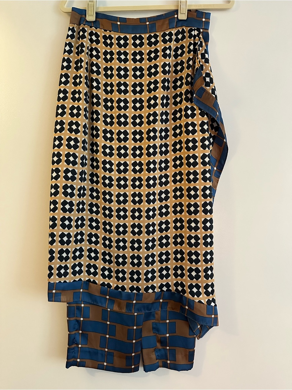 Geometric Print Midi Skirt/Pants in Navy, Tan & Cream
